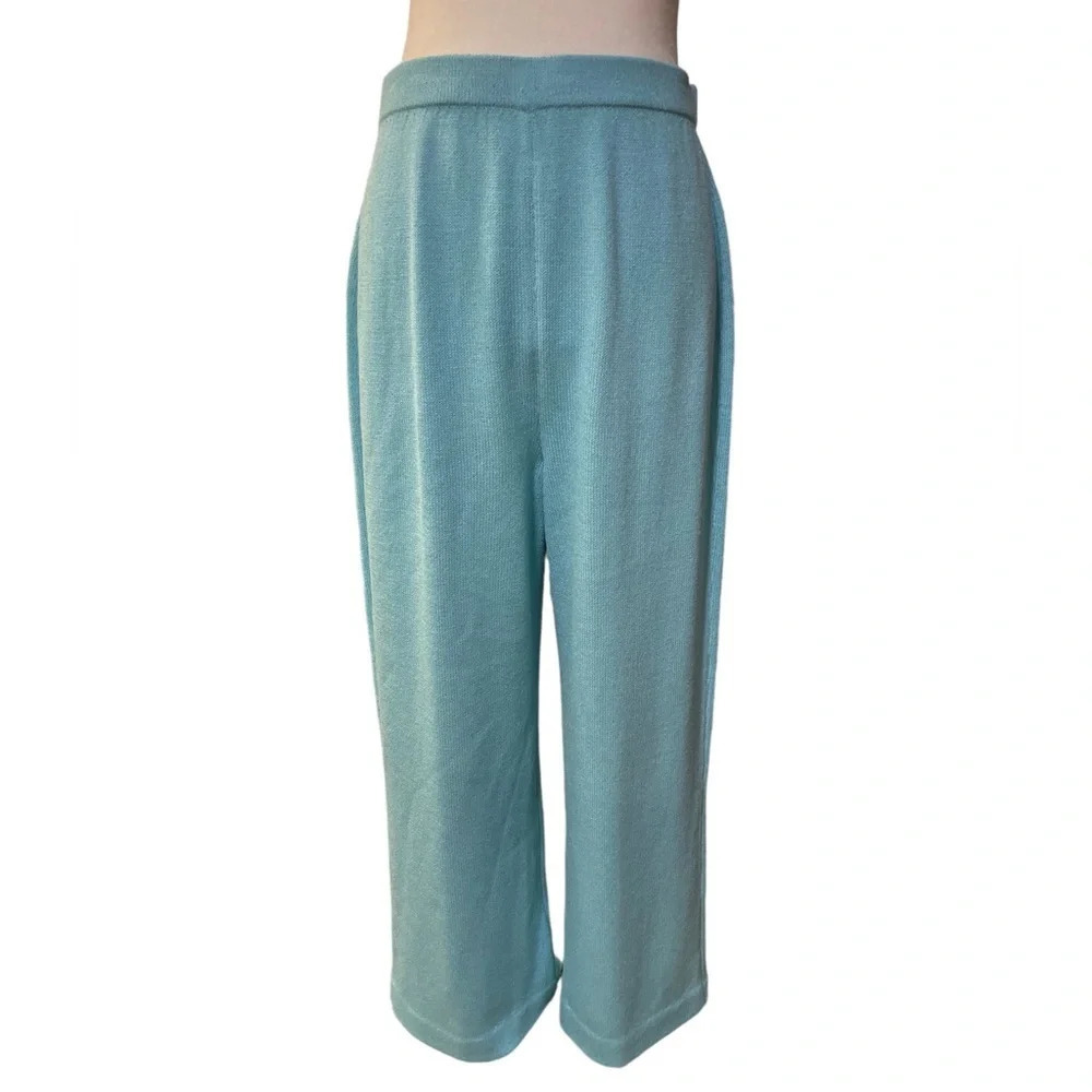 Vintage St.John Collection Santana Knit Wide Leg Pants in Sea Breeze